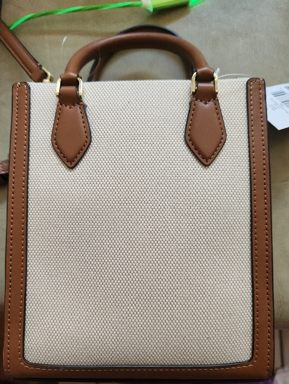 Kate Spade Cream Canvas & Brown Leather Crossbody Bag W Free Money Bag Charm NWT - Picture 5 of 8